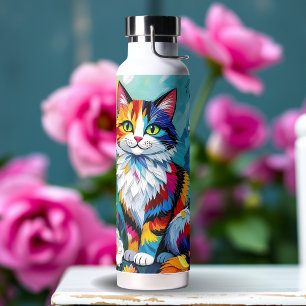 Bouteille D'eau Chat coloré et papillon  