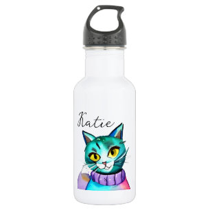 Bouteille D'eau Chat Cute Bleu Kitty Personnalisé