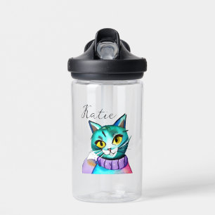 Bouteille D'eau Chat Cute Bleu Kitty Personnalisé