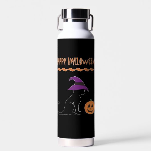 Bouteille D'eau Chat de sorcière d'Halloween et Citrouille (Avant)