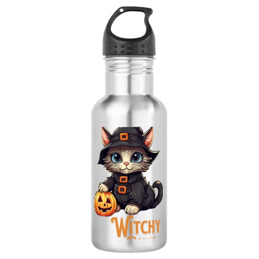 Bouteille D'eau Chat d'Halloween aux pattes de sorcière (Devant)
