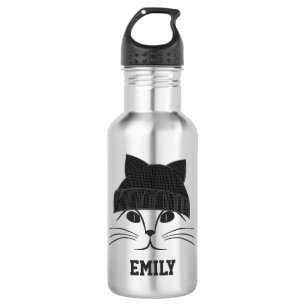 Bouteille D'eau Chat en Casquette de laine Personnalisé