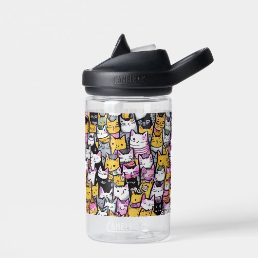 Bouteille D'eau Chat face doodé motif chatte comique mignonne féli (Gauche)