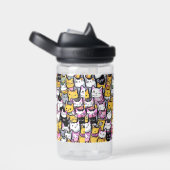 Bouteille D'eau Chat face doodé motif chatte comique mignonne féli (Arrière Complet)