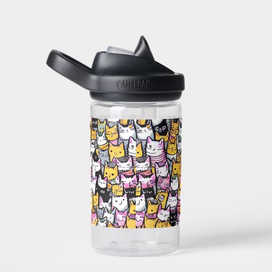 Bouteille D'eau Chat face doodé motif chatte comique mignonne féli (Arrière Complet)