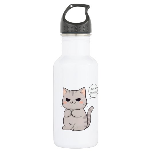 Bouteille D'eau Chat imperturbable "Pas Mon Problème" Design Amusa (Devant)