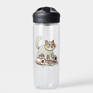 Bouteille D'eau Chat Jouant avec du Papier Toilette
