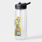 Bouteille D'eau Chat kitty gris et blanc assis en fleurs (Gauche)