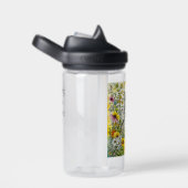 Bouteille D'eau Chat kitty gris et blanc assis en fleurs (Arrière Complet)