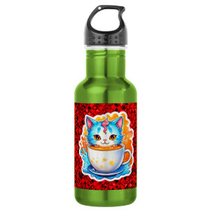 Bouteille D'eau Chat Mignon Avec Tasse À Café Dessin Animé-94678