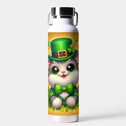 Bouteille D'eau Chat mignon/chaton Saint Patrick's Day (Avant)
