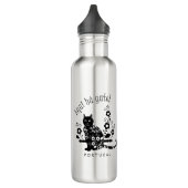 Bouteille D'eau Chat noir avec fleurs et expression portugaise (Gauche)