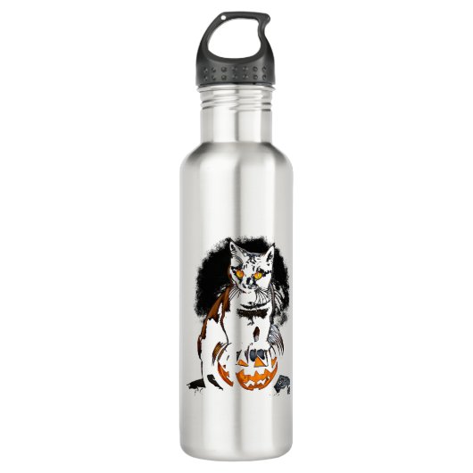 Bouteille D'eau Chat noir d'Halloween (Devant)
