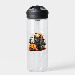Bouteille D'eau Chat noir entouré de citrouilles