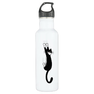 Bouteille D'eau Chat noir et blanc accroché   Drôle Tuxedo Cat
