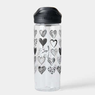 Bouteille D'eau Chat noir et blanc et Motif de coeur