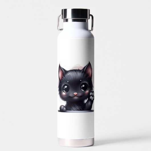 Bouteille D'eau Chat noir kawaii adorable (Avant)