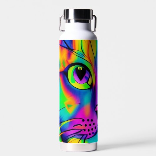 Bouteille D'eau Chat psychédélique couleur violet fuschia vert (Avant)