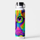 Bouteille D'eau Chat psychédélique couleur violet fuschia vert (Arrière)