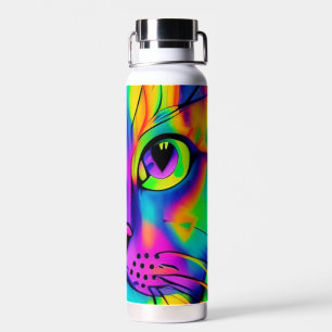 Bouteille D'eau Chat psychédélique couleur violet fuschia vert