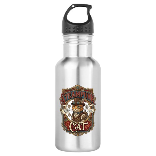 Bouteille D'eau Chat Steampunk Steampunk Chat Vintage (Devant)