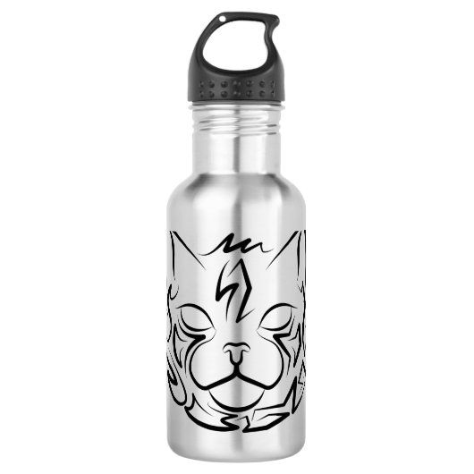 Bouteille D'eau Chat tribal noir et blanc (Devant)