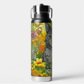 Bouteille D'eau Chat Whimsical Personnalisé et Fleurs (Salle de sport)