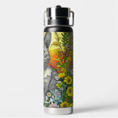 Bouteille D'eau Chat Whimsical Personnalisé et Fleurs (Arrière)