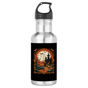 Bouteille D'eau Château Hanté Halloween Citrouille Lune Vector Art