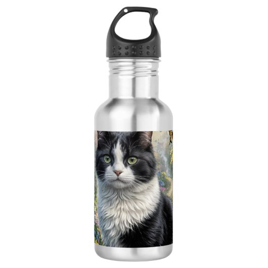 Bouteille D'eau Chaton dans le jardin de fleurs (Devant)