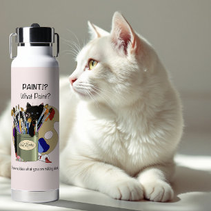 Bouteille D'eau Chaton noir Pinceau Pot de peinture Artiste Chat R