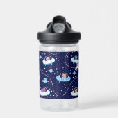 Bouteille D'eau Chats et chiens dans l'espace UFO Nom personnalisé (Avant)