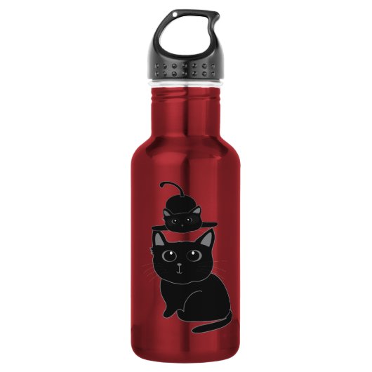Bouteille D'eau chats noirs mère et enfant (Devant)