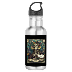 Bouteille D'eau Chatte Dame Haloween Squelette Floral Lune Boussol