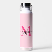 Bouteille D'eau Chaud rose moderne Script Girl Monogramme Nom (Avant)