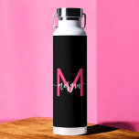 Bouteille D'eau Chaud rose noir moderne Script Girl Monogramme Nom<br><div class="desc">Restez hydratés dans le style avec notre Hot Pink Modern Script Girly Monogramme Nom Bouteille d'eau! Dotée d'un design rose chaud audacieux, cette bouteille d'eau est personnalisée avec votre nom dans un élégant script moderne pour une touche chic et personnalisée. Parfait pour l’école, les séances d’entraînement ou les déplacements, il...</div>