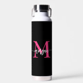 Bouteille D'eau Chaud rose noir moderne Script Girl Monogramme Nom (Avant)