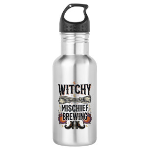 Bouteille D'eau Chemise sorcière Halloween avec balai et chaudrons