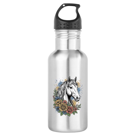 Bouteille D'eau Chemise vectorielle de conception de cheval floral (Devant)