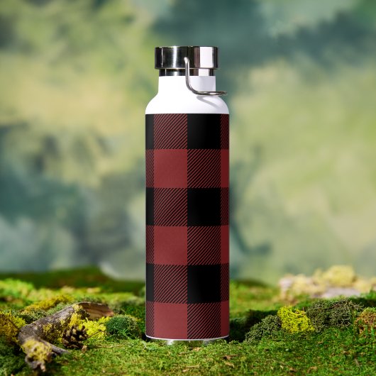 Bouteille D'eau Chèque de Buffle Noir Rouge (Extérieur)