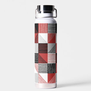 Bouteille D'eau Chèques modernes avec lignes, Noir, Rouge, Blanc, 