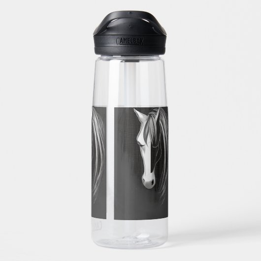 Bouteille D'eau Cheval Abstrait noir et blanc (Arrière)