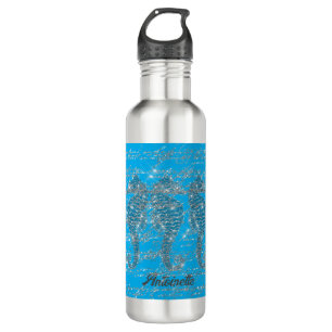 Bouteille D'eau Cheval de mer Glam Blue et Silver Parties scintill