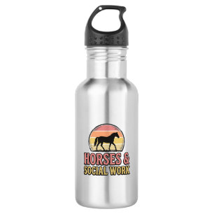 Bouteille D'eau Cheval & Travail Social Retro Soleil Couchant Conc
