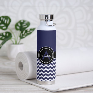 Bouteille D'eau Chevron noir bleu foncé