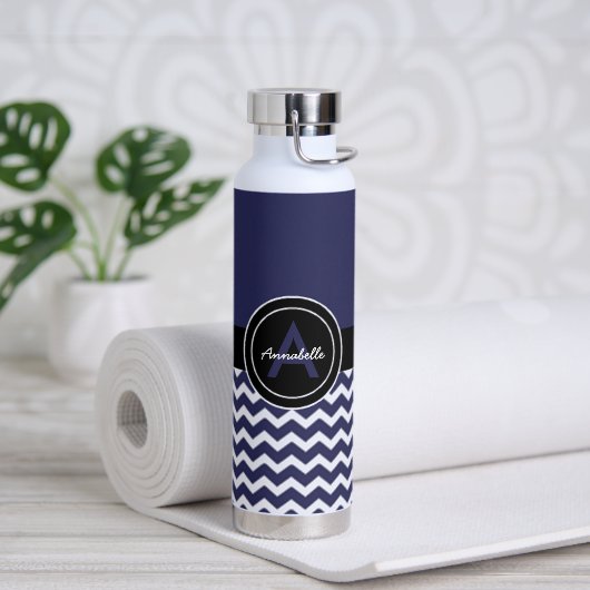 Bouteille D'eau Chevron noir bleu foncé (Yoga)