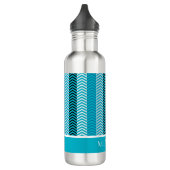 Bouteille D'eau Chevron Turquoise Moderne Grilles Avec Nom (Gauche)