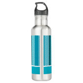Bouteille D'eau Chevron Turquoise Moderne Grilles Avec Nom (Dos)