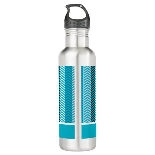 Bouteille D'eau Chevron Turquoise Moderne Grilles Avec Nom (Dos)