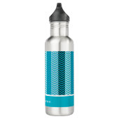 Bouteille D'eau Chevron Turquoise Moderne Grilles Avec Nom (Droite)
